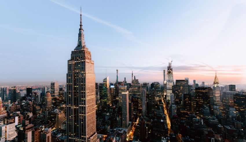 An aerial view of the empire state building in new york city.
