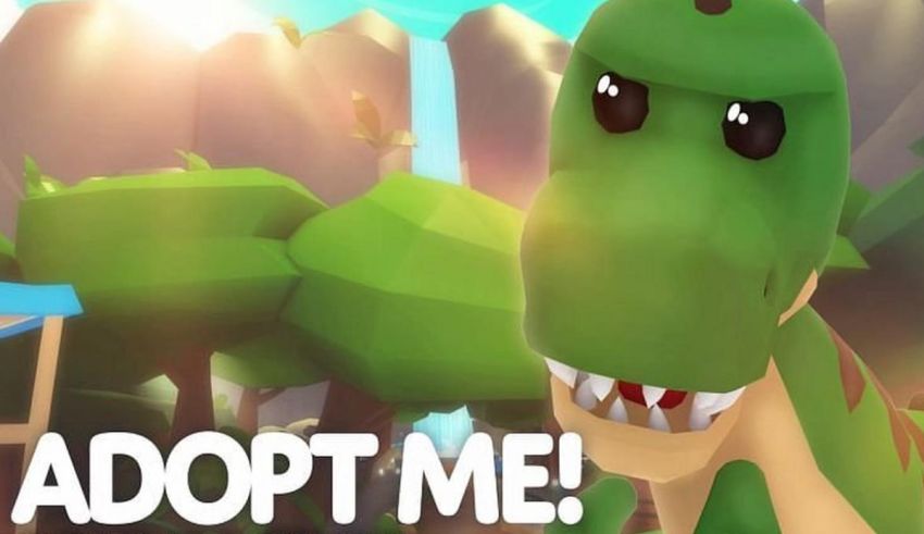 A cartoon dinosaur with the words adopt me.