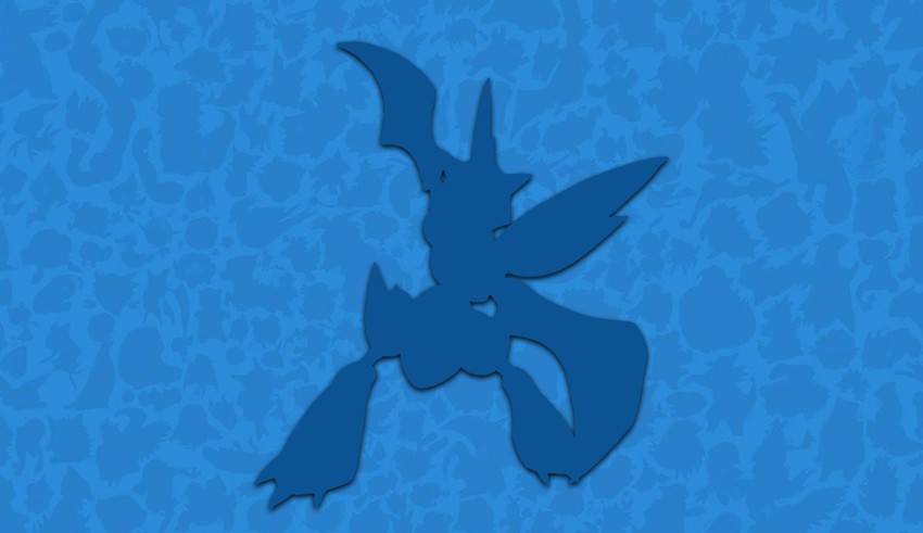 A silhouette of a pokemon on a blue background.