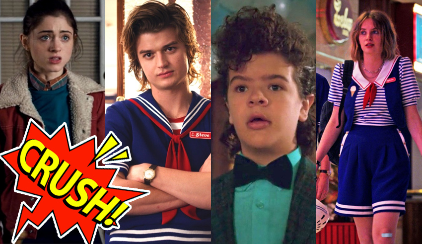 A collage of people in different costumes with the words crush.