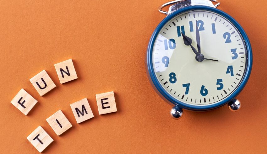 A clock with the word fun time written on it.