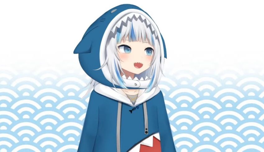 A girl wearing a shark hoodie.
