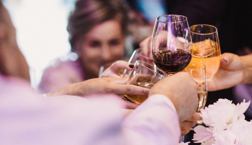 A group of people toasting with wine glasses.