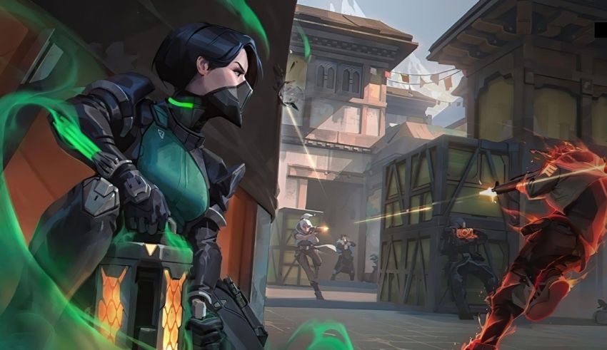 A woman in a green costume is holding a sword.