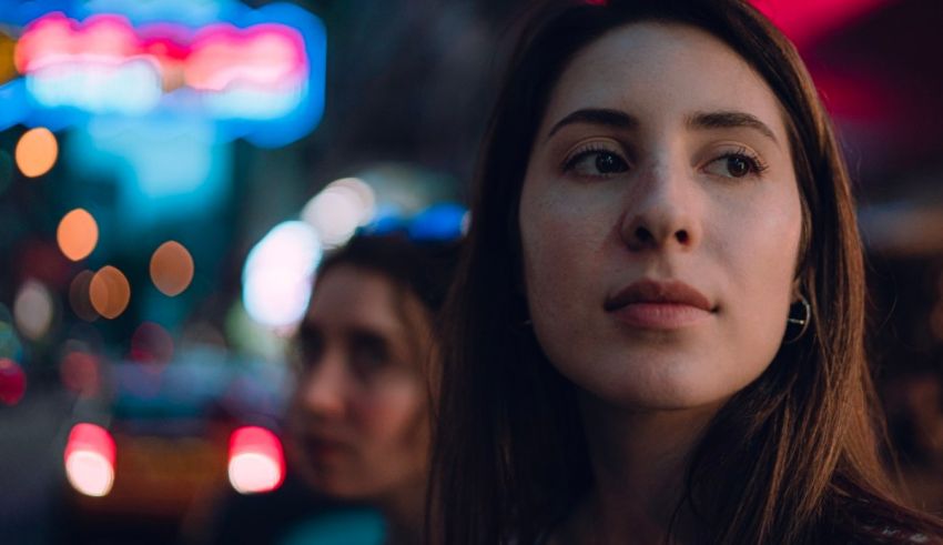 A woman looking to the side.