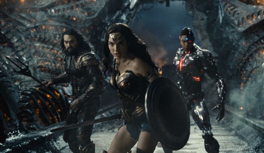 Justice league and wonder woman in a tunnel.