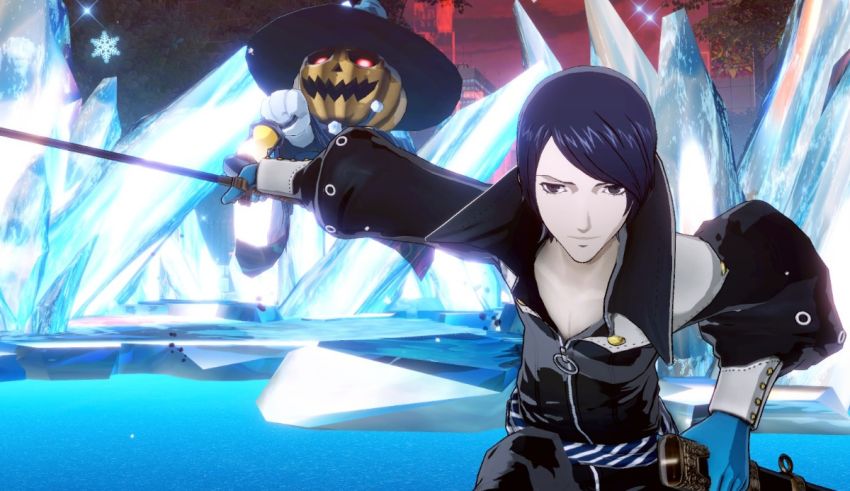 A character is holding a sword in front of ice.