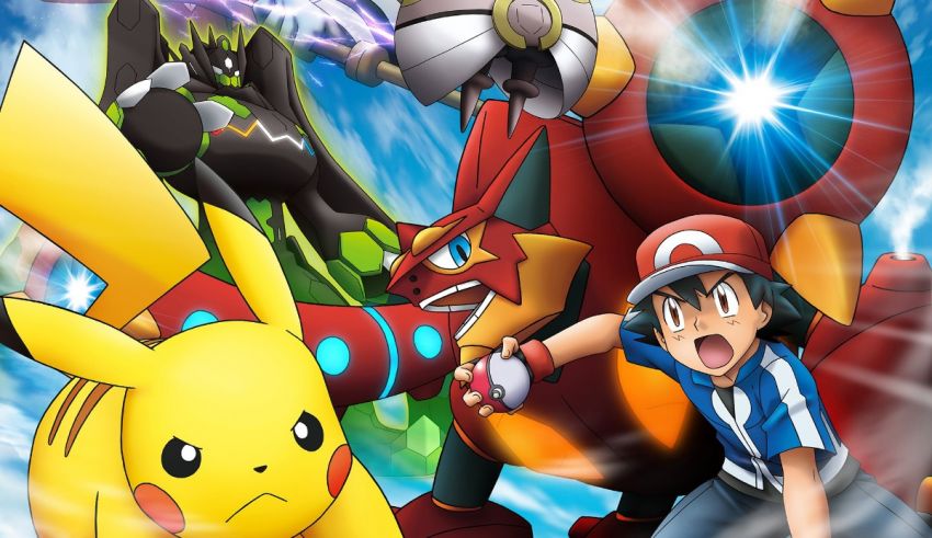 Pokemon the movie poster with a group of pokemon characters.