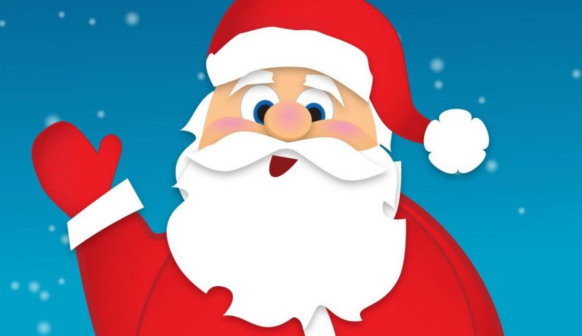 A cartoon santa claus is waving his hand.
