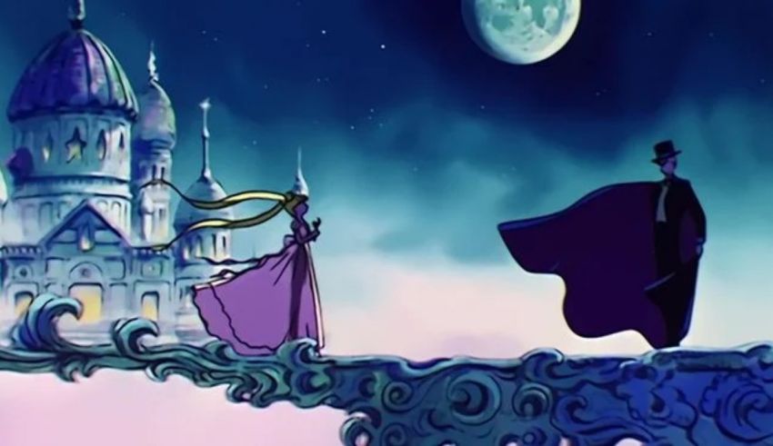 A man and a woman standing on a bridge in front of a castle.