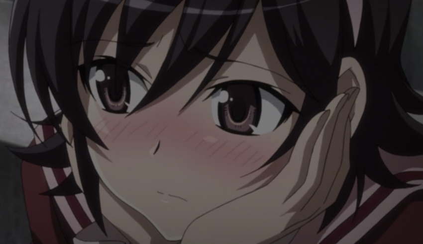 An anime girl with black hair and brown eyes.