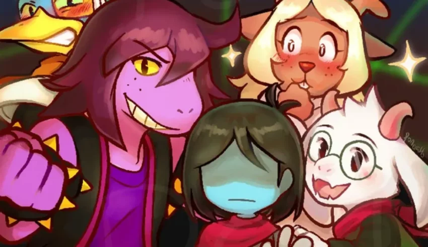 A group of cartoon characters posing for a picture.